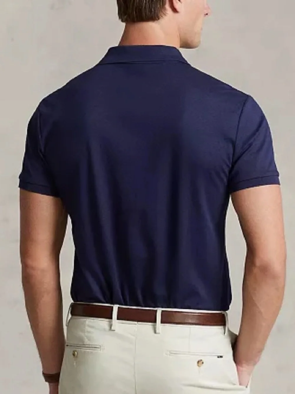 Ralph Lauren Slim Fit Soft Cotton Navy Polo with Tan Pony Embroidery L